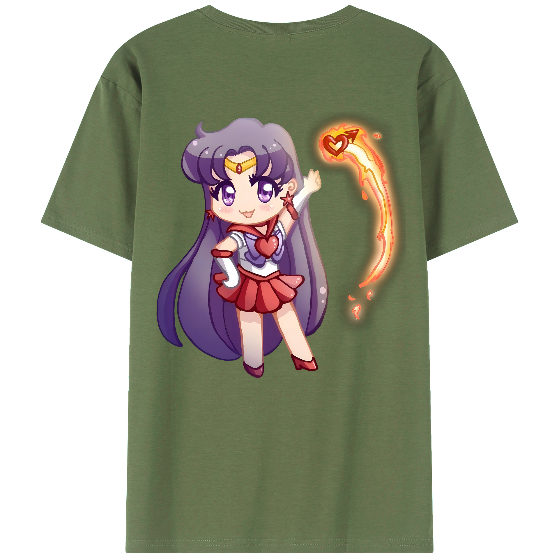 （画像用） 美少女戦士セーラームーン 火野レイ ひの レイ Sailor Moon Hino Rei （セーラーマーズ,Sailor Mars） 綿100％ メンズ半袖Tシャツ（バックプリント） 通気性